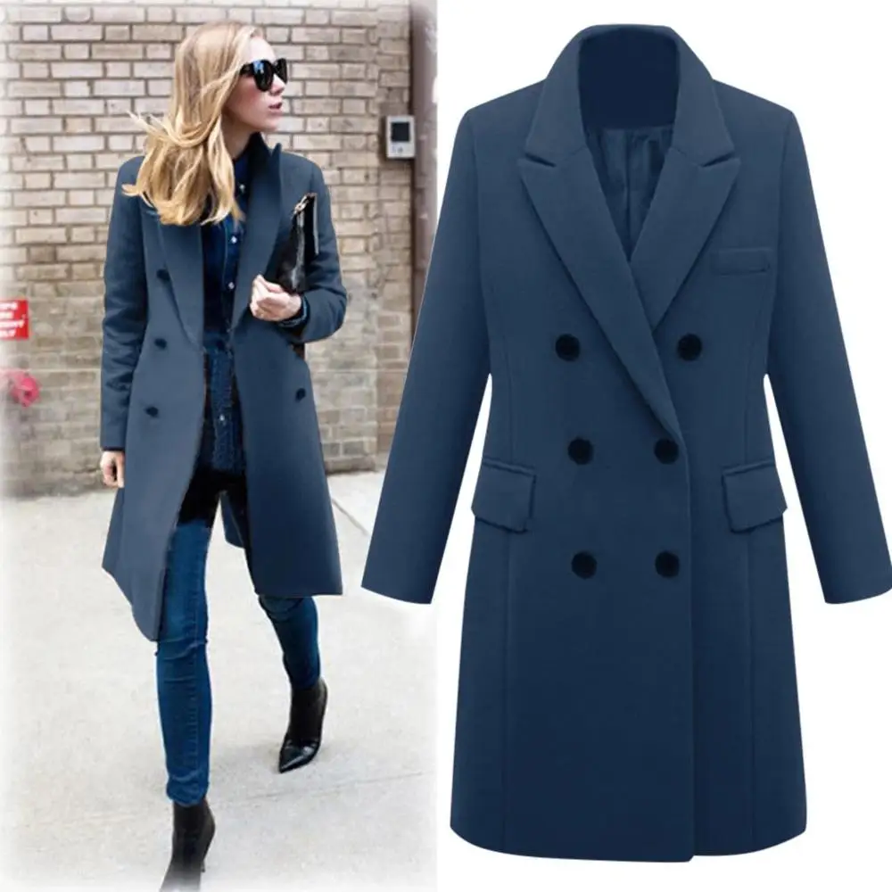 

2020 women's new winter lapel wool coat trench coat long coat