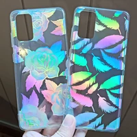 fashion plating gradient laser flower leaf case for samsung galaxy s20 plus s21 ultra transparent hull holographic rainbow cover