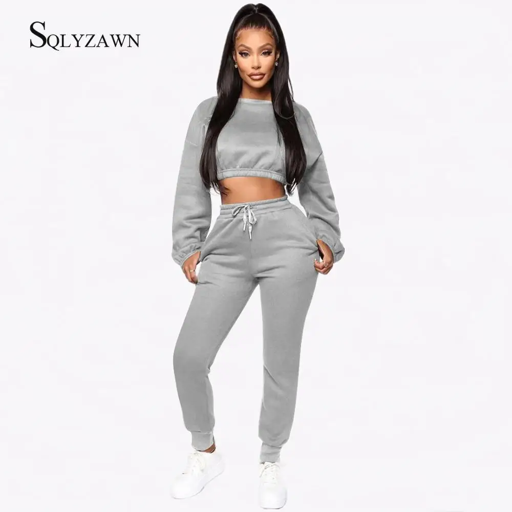 Женский спортивный костюм из двух предметов толстый флисовый короткий свитшот и