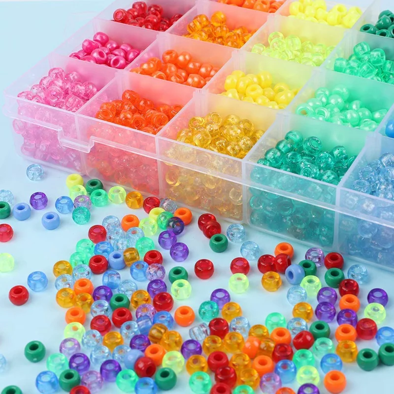 2880 Large Hole Beads Rainbow Plastic Beads 6 x 9 mm 24 Colors 4 Styles Round Bead Sets Suitable for DIY Jewellery Making