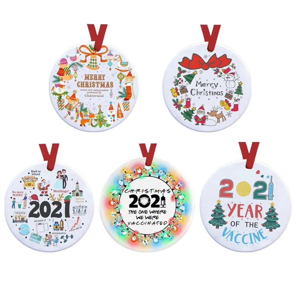 

2021 PVC Christmas Tree Ornaments Hanging Decoration Gift Memorial Round Christmas Tree Pendant Christmas Decorations For Home