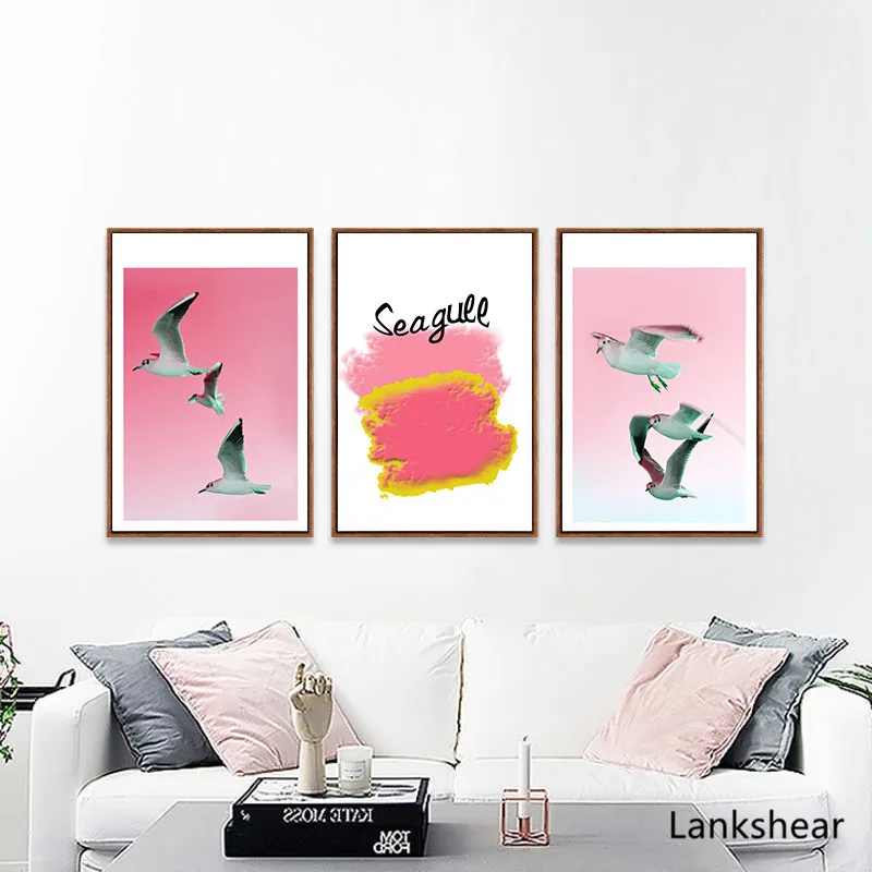 Розовый серии Холст со скандинавскими мотивами Прекрасный Птица Чайка печати