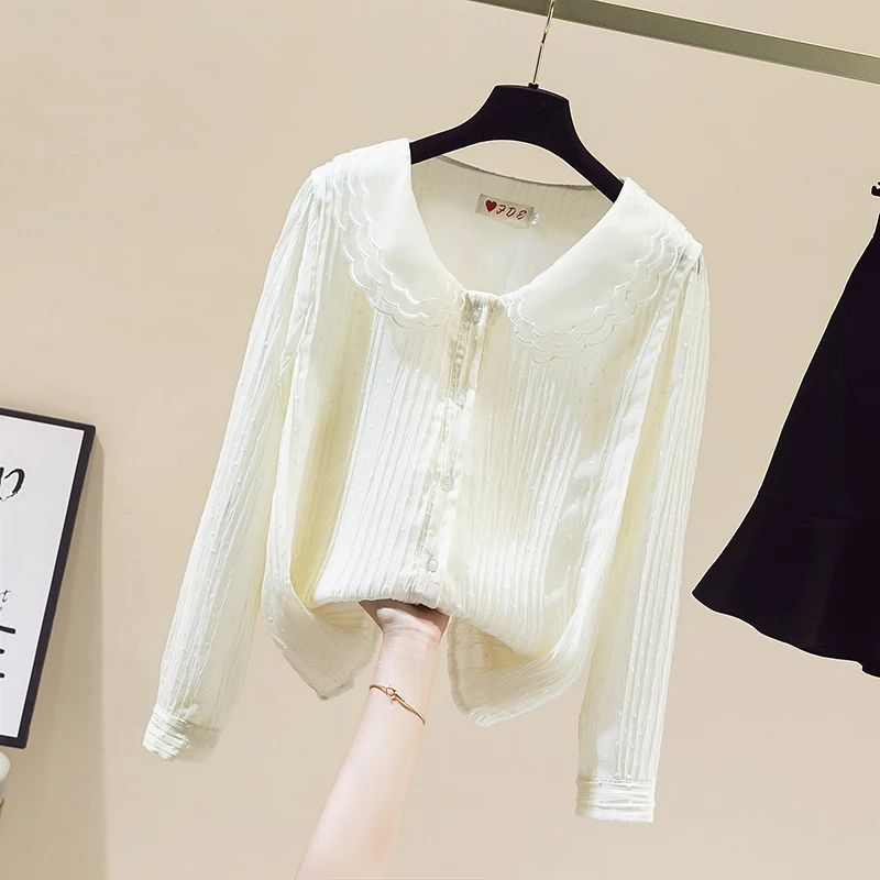 

VANOVICH Korean Japan Style Doll Collar Fashion Lace Lady Blouse 2021 Fall New Long Sleeve Blouse Women
