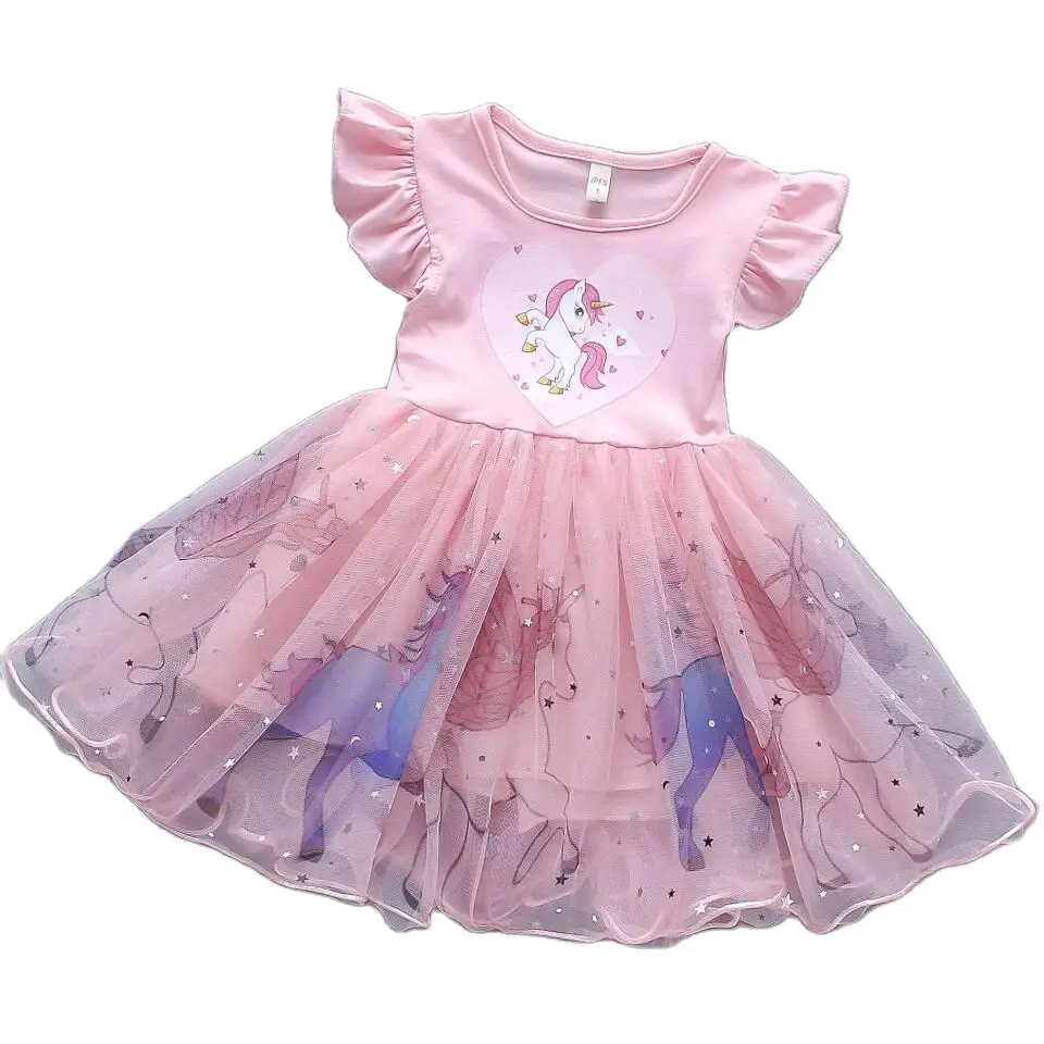 Платье-пачка для маленьких девочек с изображением пони летняя марлевая одежда