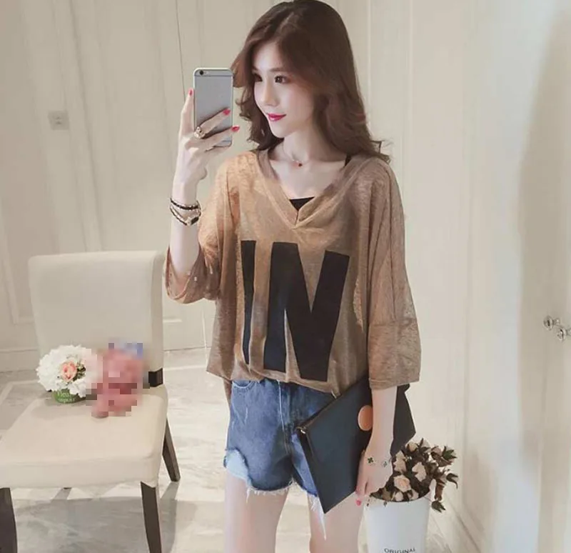 

2021 large size summer ladies casual T-shirt all-match V-neck fashion women's short sleeves
