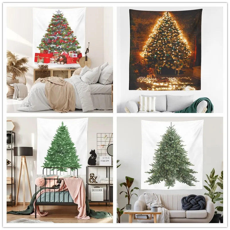 

Color Christmas tree print tapestry Christmas decoration background cloth 1 piece
