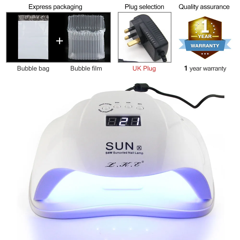 54W UK Plug УФ-лампа для ногтей SUNx Plus 120 Вт Светодиодный УФ-лампа 36 светодиодный s лампа с автоматическим датчиком 30s 60s 90s отверждаемый светодиодный гель Расширенный клей сушилки для ногтей - Цвет: 54W UK Plug