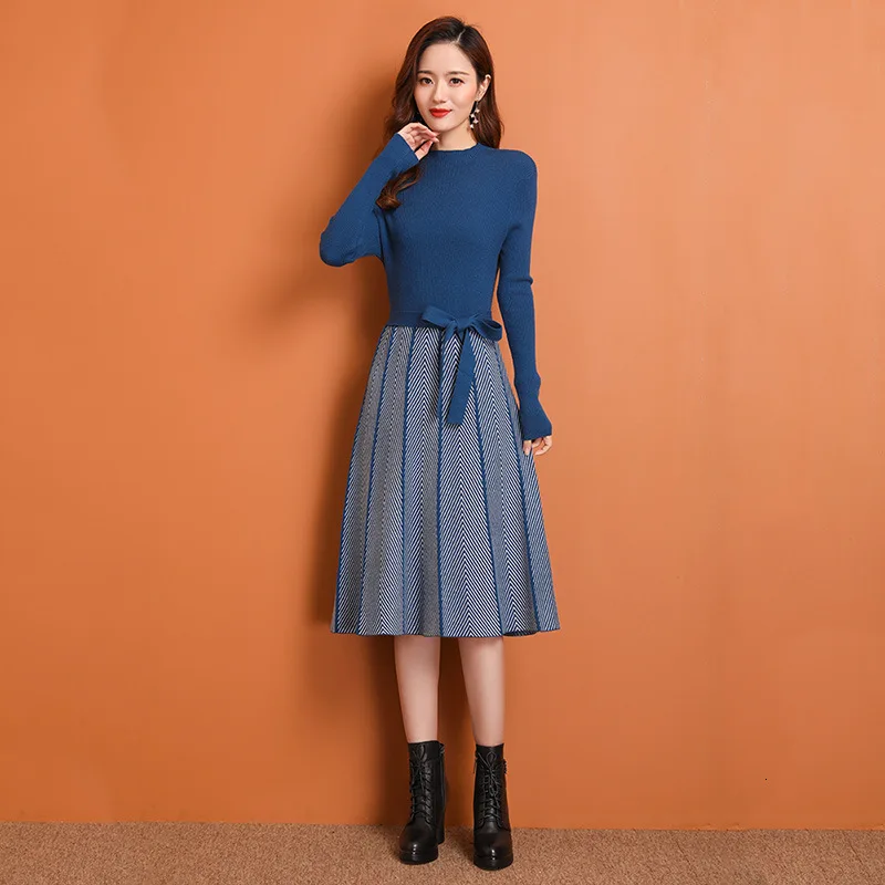 Женский трикотажный свитер в полоску облегающее осеннее платье с подолом