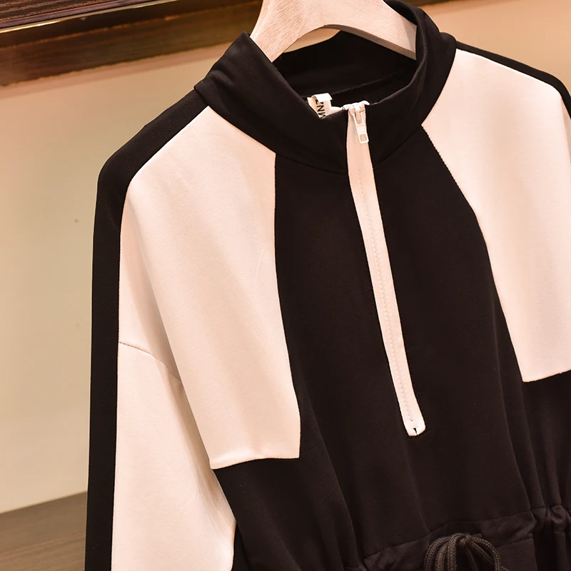 Женское Спортивное платье свитер с длинным рукавом и воротником стойкой|Женские