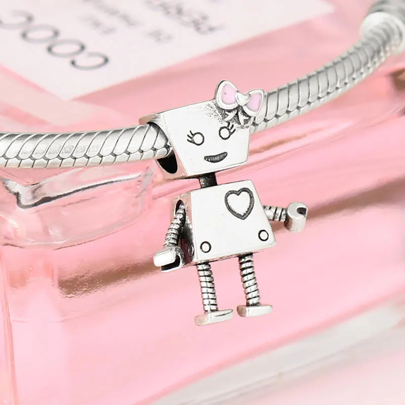 Новинка 2019 925 пробы Серебряный эмалированный робот Bella Bot из бисера подходит для