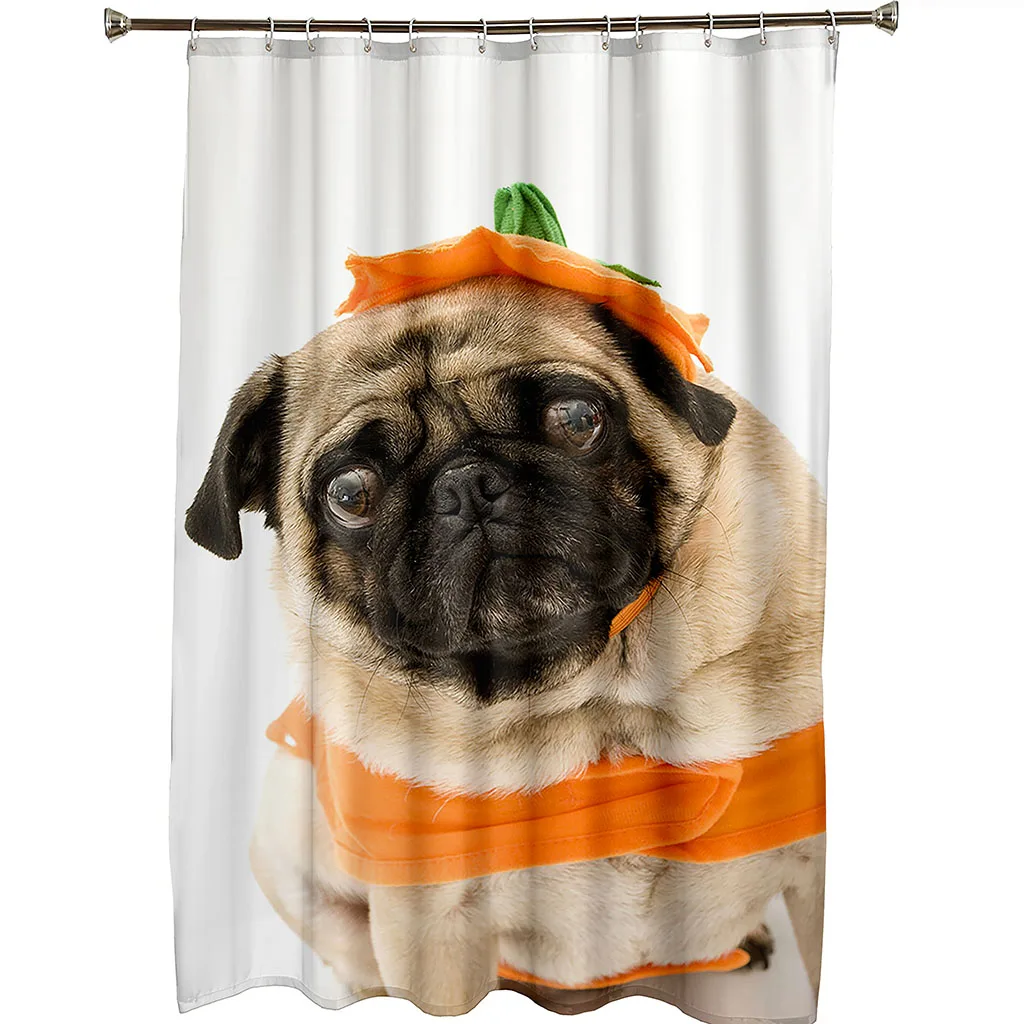 

Cute Pug Funny Puppy Dog Pattern Shower Curtain Waterproof Polyester Fabric Bath Curtains For Home Decor With Hooks