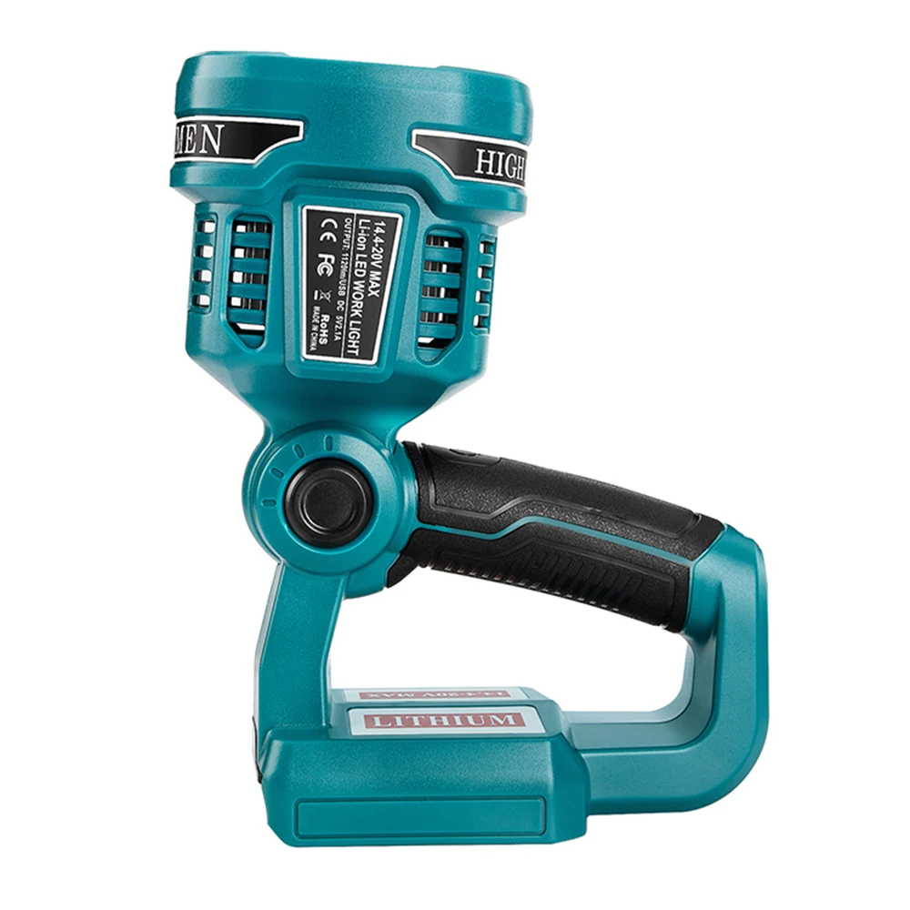 

WAKYME 4 Modes Work Light 18/14.4V Cordless LED Flashlight with USB Outdoors Spotlight Light for Makita DML812 Without Battery