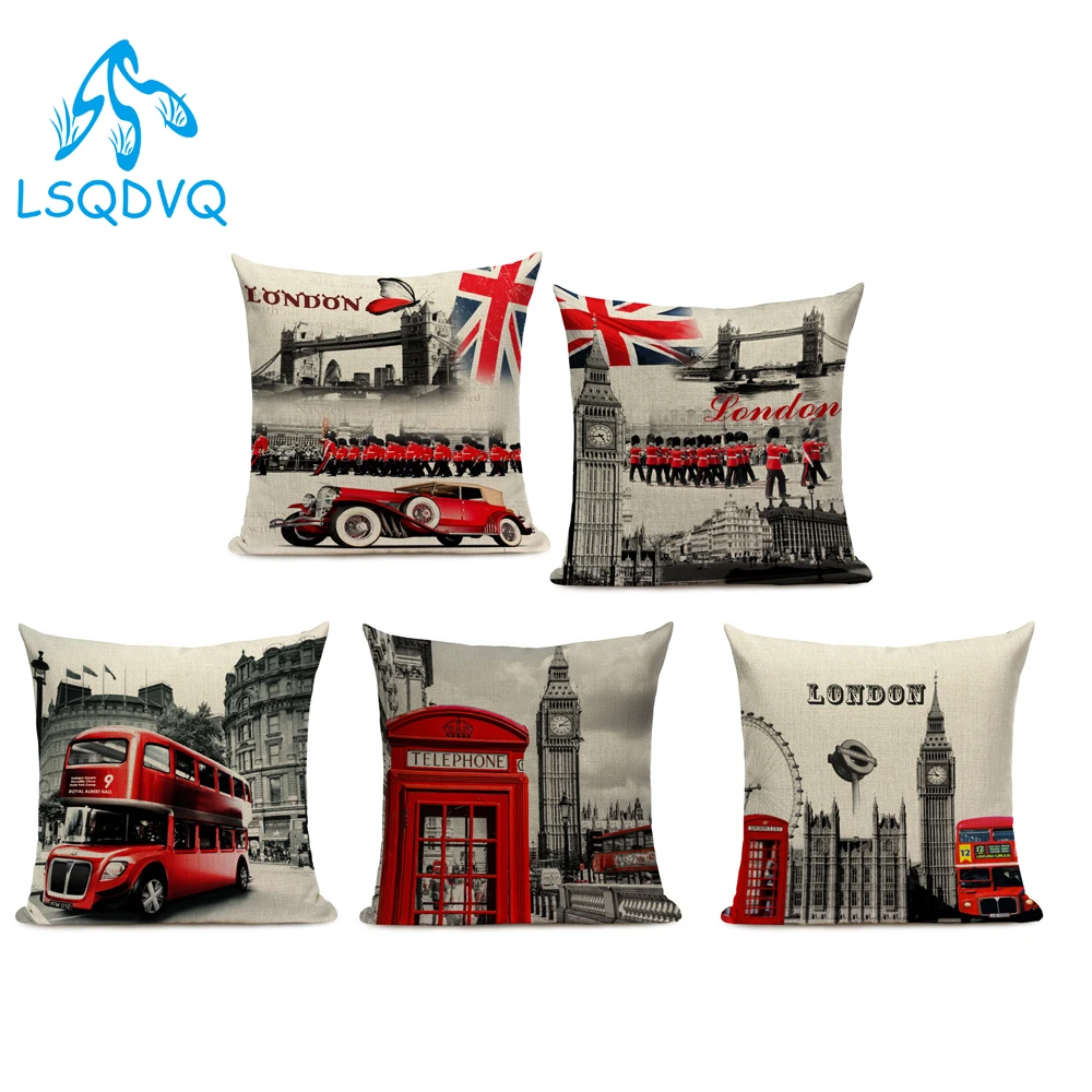 Декоративный чехол для подушки для дивана в стиле Новой Британской Лондонской домашней текстильной коллекции винтажного полиэстера, розового и красного цветов.
