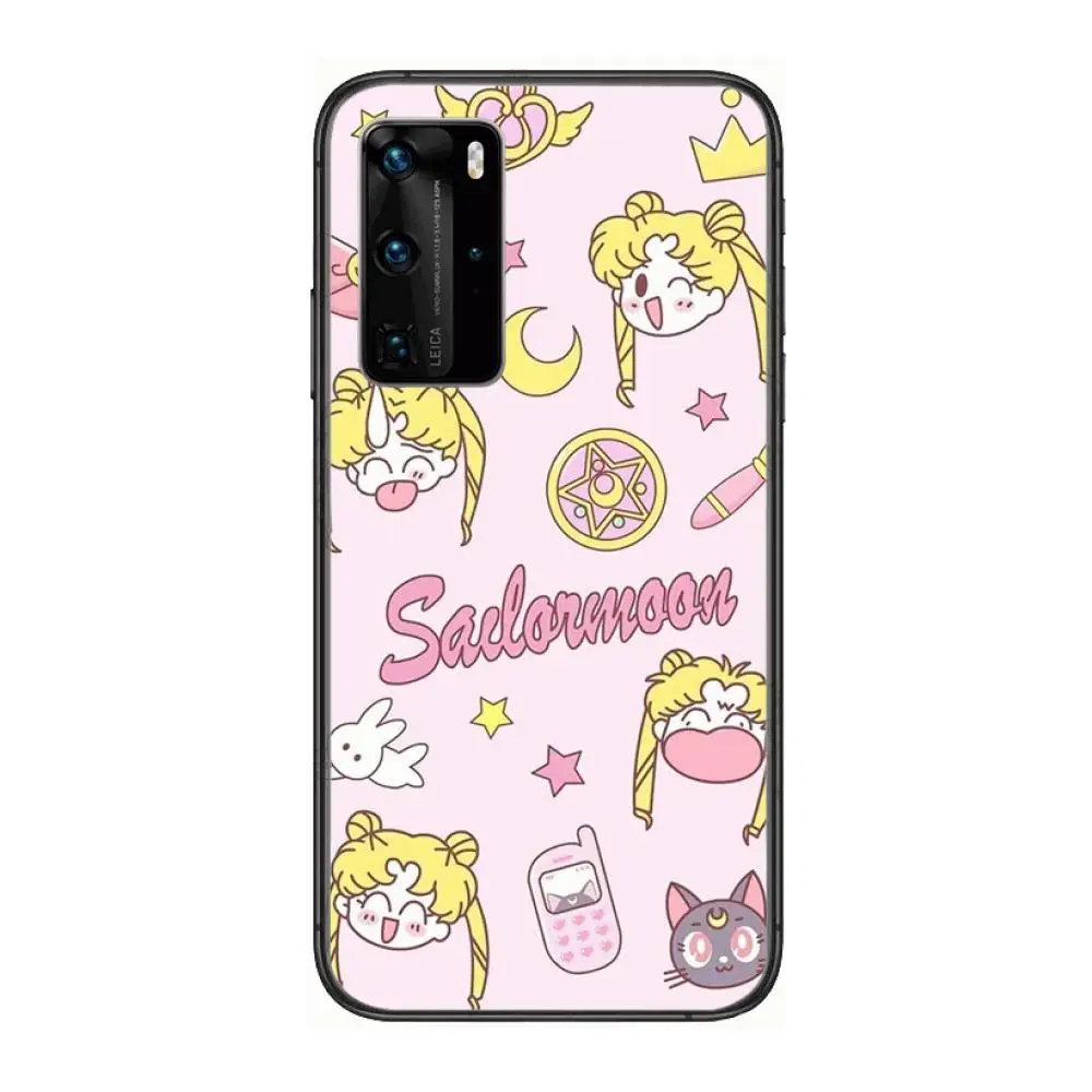 

Sailor-Moon cute Phone Case For Huawei P 40 30 20 10 9 8 Lite E Pro Plus Black Etui Coque Painting Hoesjes comic fashion