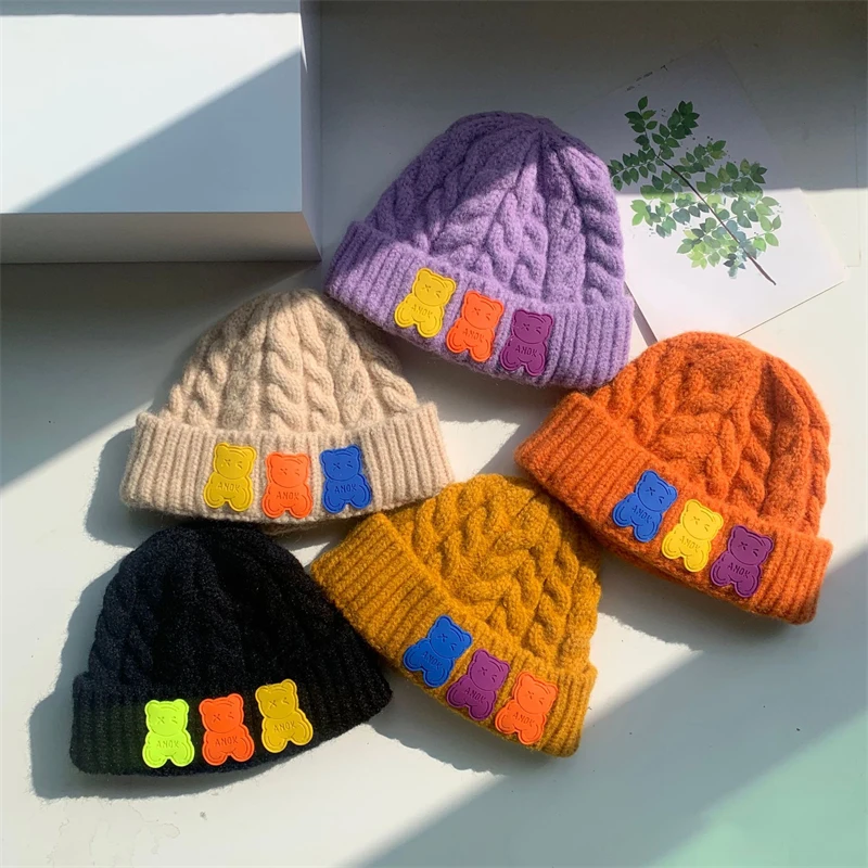 Детская зимняя стандартная шапка 2022 теплые шерстяные вязаные облегающие шапки в