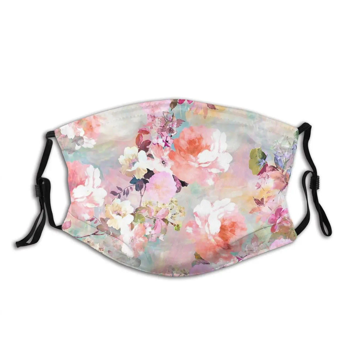 

Teal Watercolor Chic Floral Non Disposable Mouth Face Mask with Filters Dust Proof Polyester Protection Cover Respirator Adult