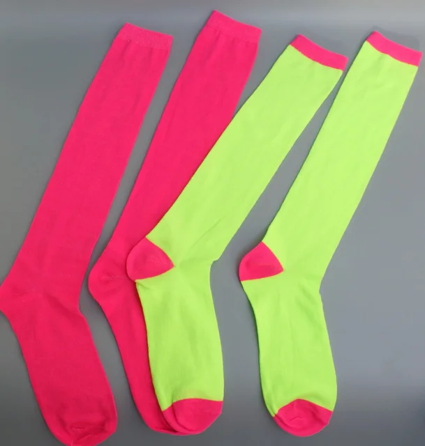 Новые хлопковые неоновые цветные гольфы ярко розовые зеленые длинные