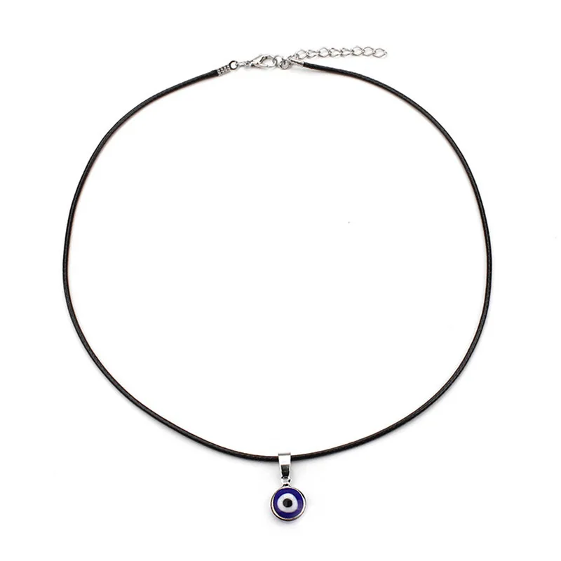 Leather Vintage Silver Color Chain Pendant Necklace Charm Turkish Evil Eye Necklaces For Women Men Fashion Jewelry Lucky Gifts - Окраска металла: Leather
