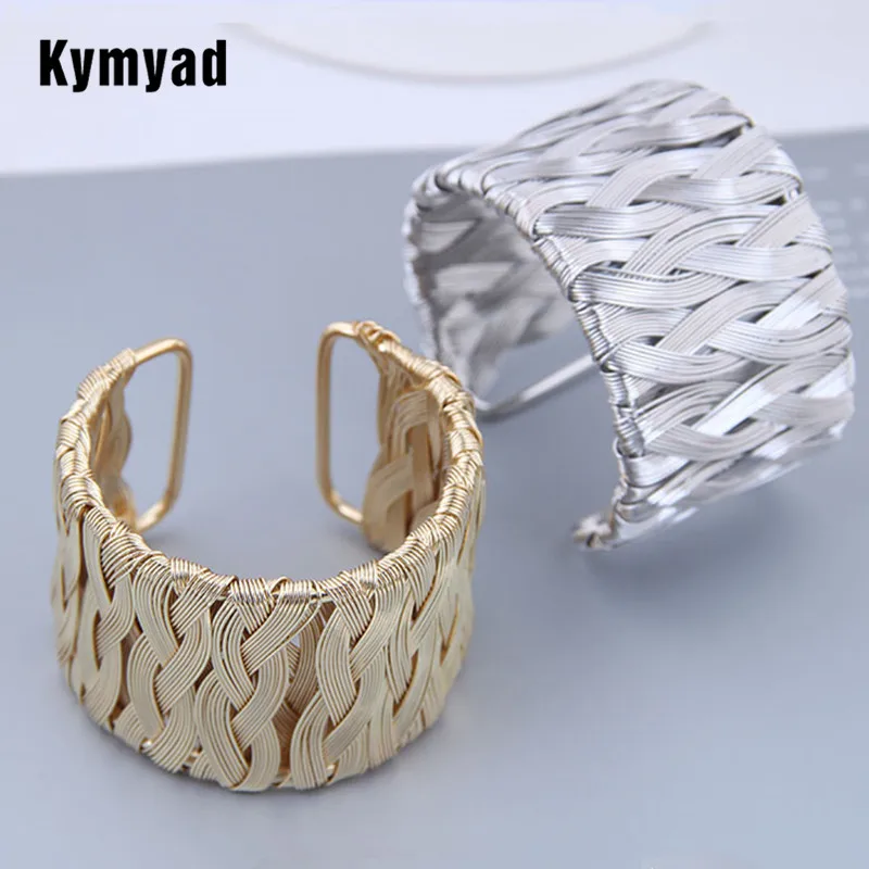 Женский широкий браслет Kymyad металлический Открытый в стиле панк для пары|flower