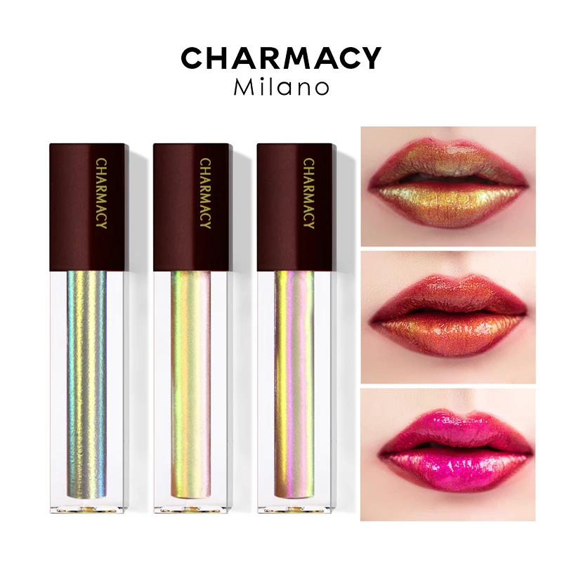 

CHARMACY 3 Colors Lip Makeup Set Duochrome Glitter Lip Gloss Colorful Chameleon Lip Tint Smooth Shiny Lipgloss Party Cosmetics