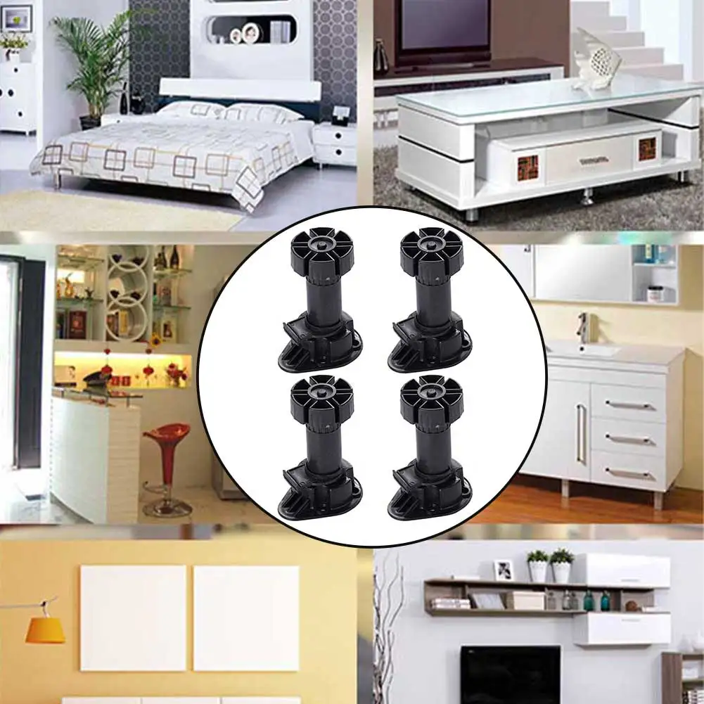 

4pcs Modern Furniture Adjustable Height Sofa Home Kitchen Bathroom Cupboard Leg Accessories Thickened Bed Black ABS Cabinet Foot