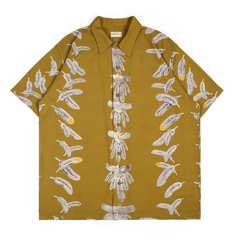 

Fgss - Autumn 2021 new fashion brand American Hawaiian casual feather short sleeve shirt men's wear
