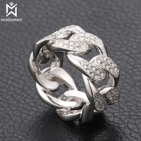 Moissanite Cuban Chain Ring S925 Silver Iced Out Rings Real Diamond Finger Jewelry For Men Women High-End Jewelry Pass Test