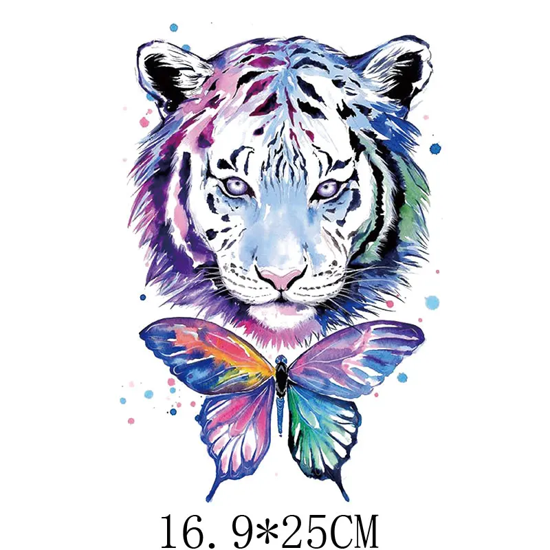 

16.9x25cm Colorful Tiger Butterfly Animal Iron On Patches For DIY Clothes T-Shirt Thermal Heat Transfer Stickers Printing