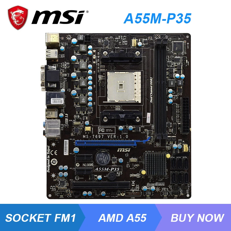 

MSI A55M-P35 Socket FM1 AMD A55 Original PC Motherboard DDR3 16GB AMD A8/A6/A4 Cpus PCI-E X16 VGA DVI 10×USB2.0 SATAII Micro ATX