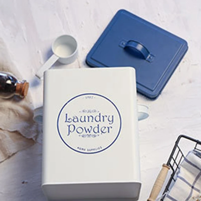 

Beautiful Coating Metal Laundry Covered Washing Powder Bucket Powder Storage Box Powdered Rice Barrel with Scoop