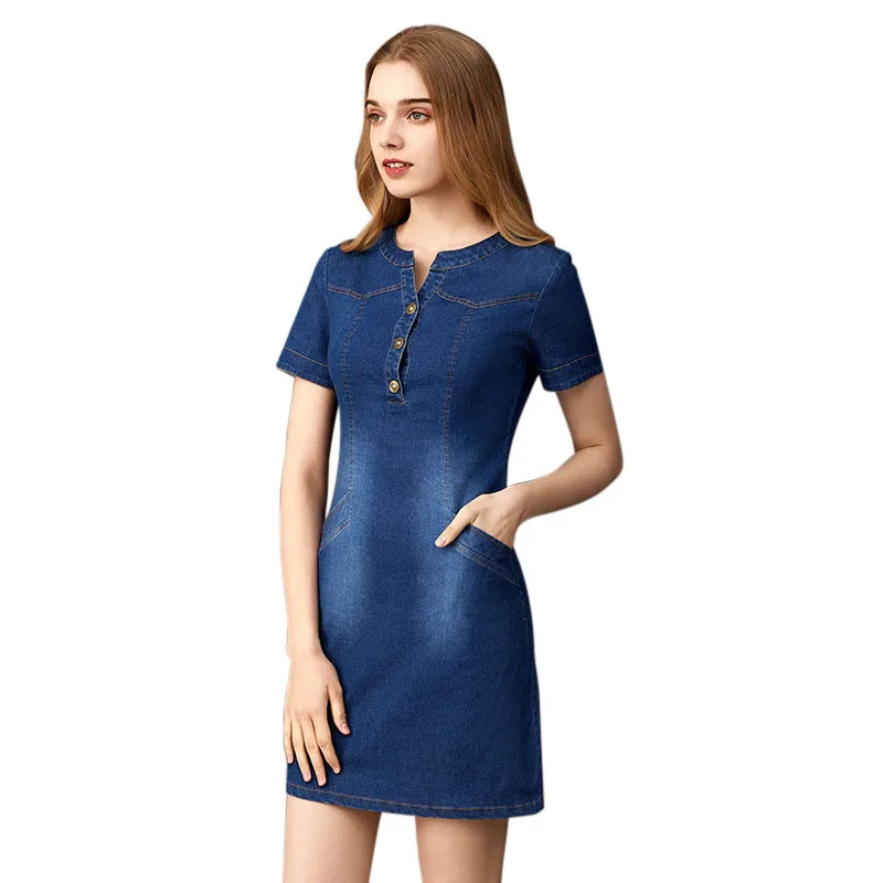 Женское платье лето 2020 свободные джинсовые платья с вышивкой v-образный вырез
