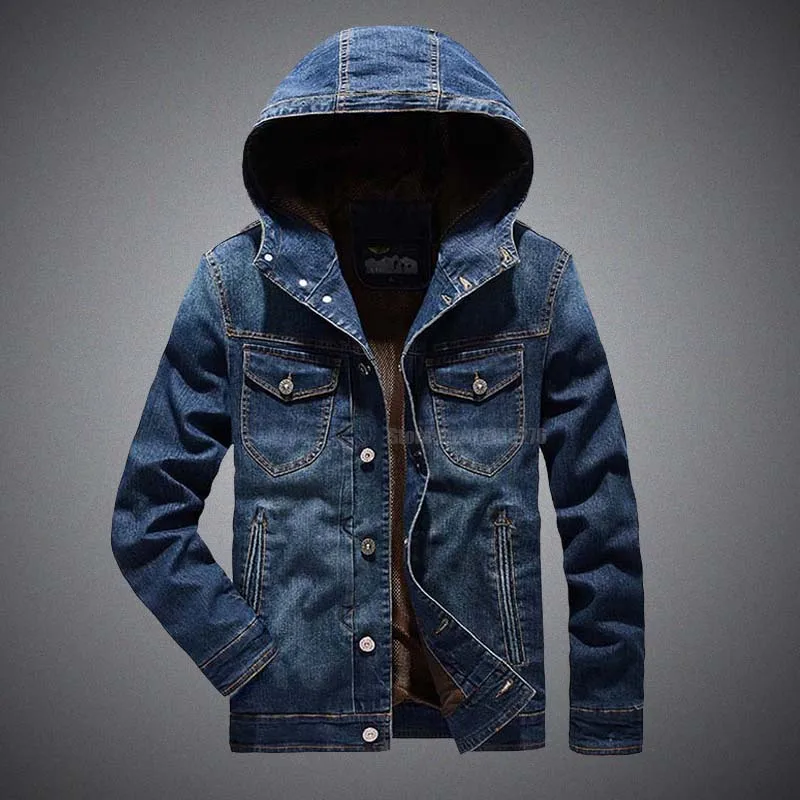 

Куртка мужская джинсовая с капюшоном, Карго, повседневная верхняя одежда, однотонная, Джинсовая Верхняя одежда, осень-зима