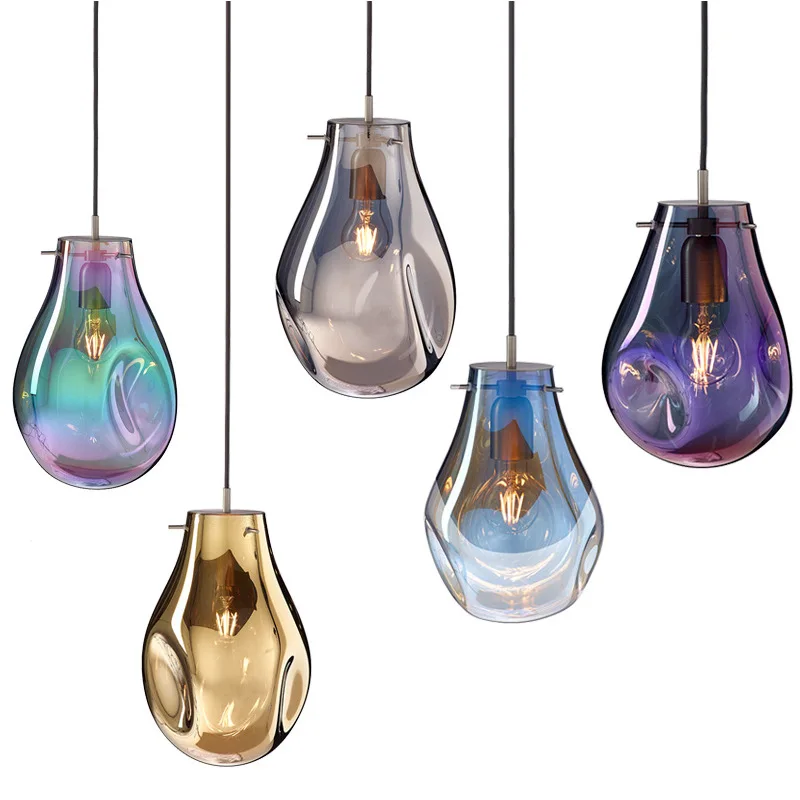 

Nordic Stained Glass Chandelier Modern Bedroom Bedside Loft Lamp Restaurant Hotel Industrial Lighting Decorative Hanging Fixture