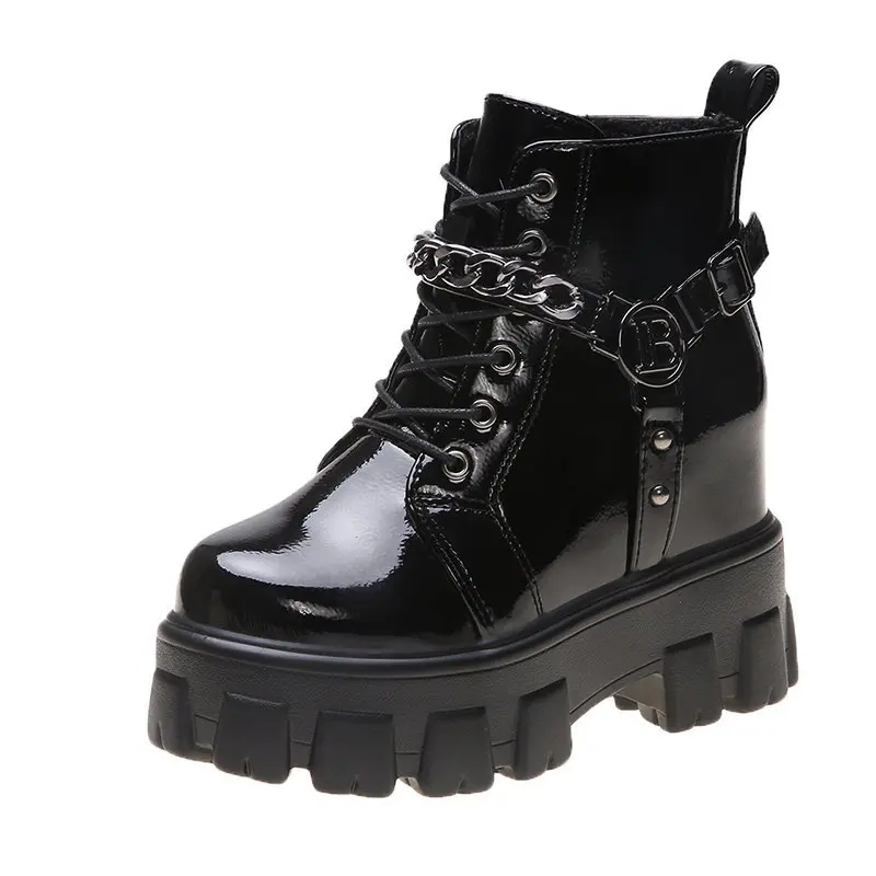 

2021 Ankle Boots Women's Winter Boots Women Shoes Warm Plush Snow Boots High Platform Leather Shoes Woman Chain Punk Boots Women