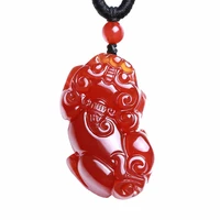 natural red chalcedony mascot necklace pendant hand carved ruby lucky beast it can bring wealth