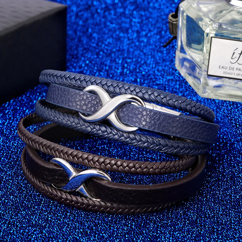 Кожаные браслеты ручной работы мужской браслет двойной круг кожаный нержавеющая