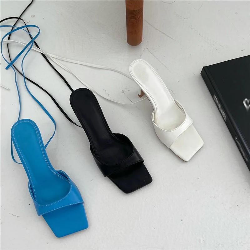 

SONDR 2021New Fashion PU Sandals Women Sexy Summer Stiletto Heels Pumps Shoes Party Cross-Tied Gladiator Lace-Up Ankle Strap