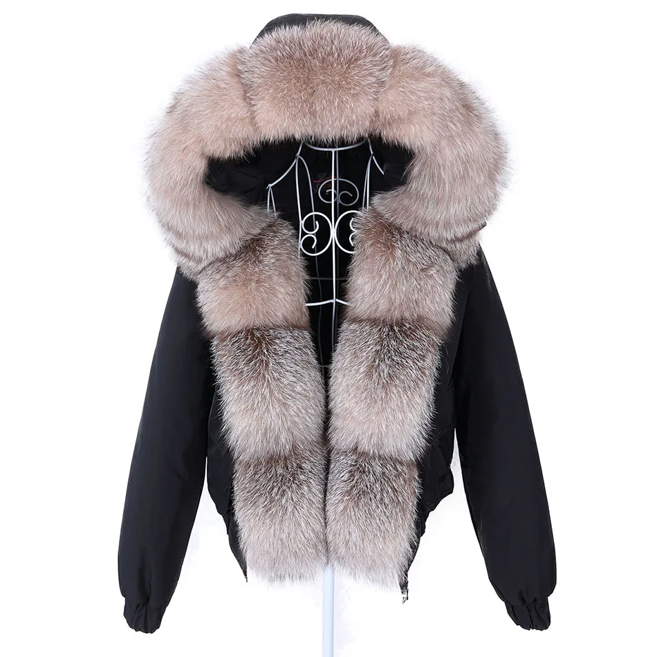 Lavelache 2021 Winter Short Women Real Fox Fur Coat Natural Raccoon Collar Detachable Parka Bomber Jacket Waterproof | Женская одежда