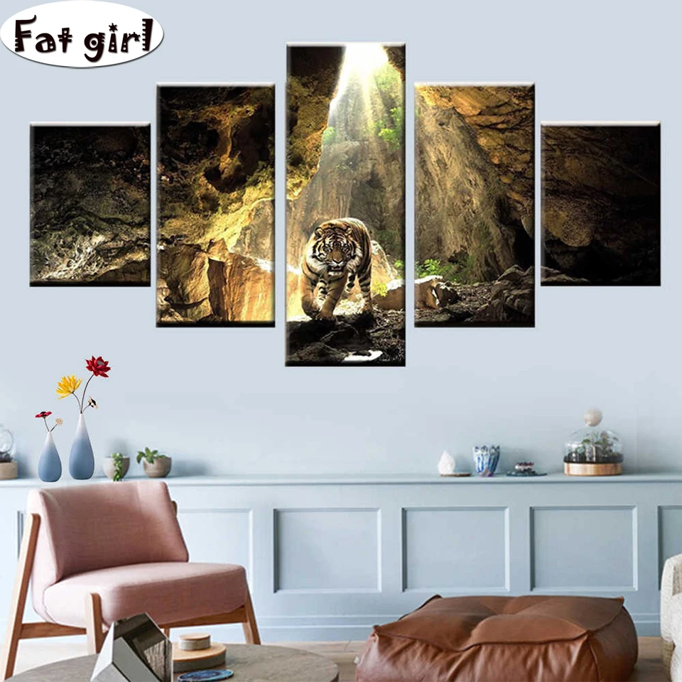 

diamond painting Multi-Picture Tiger in the forest Embroidery full square round mosaic Decorative painting living room