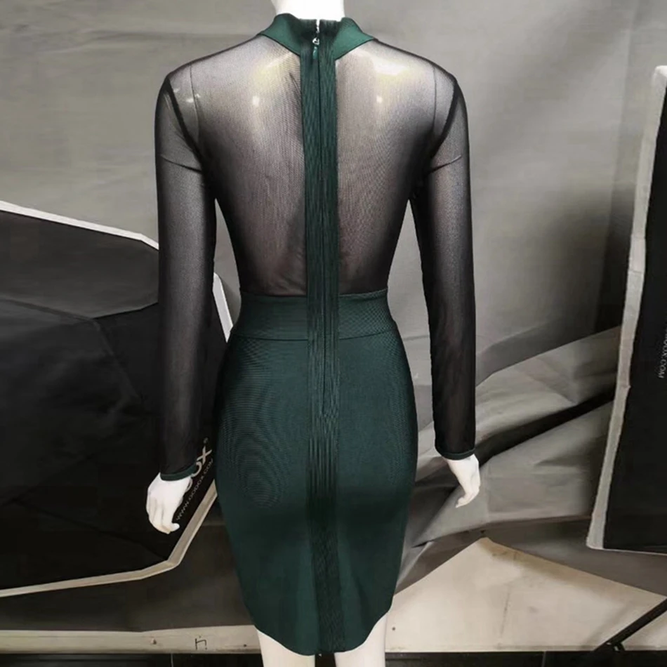 

BANDAGE Winter Bandage Dress New Arrival Sexy Patchwork Mesh Full Sleeve Outfits Women Bodycon Celebrity Party Dresses Vestidos