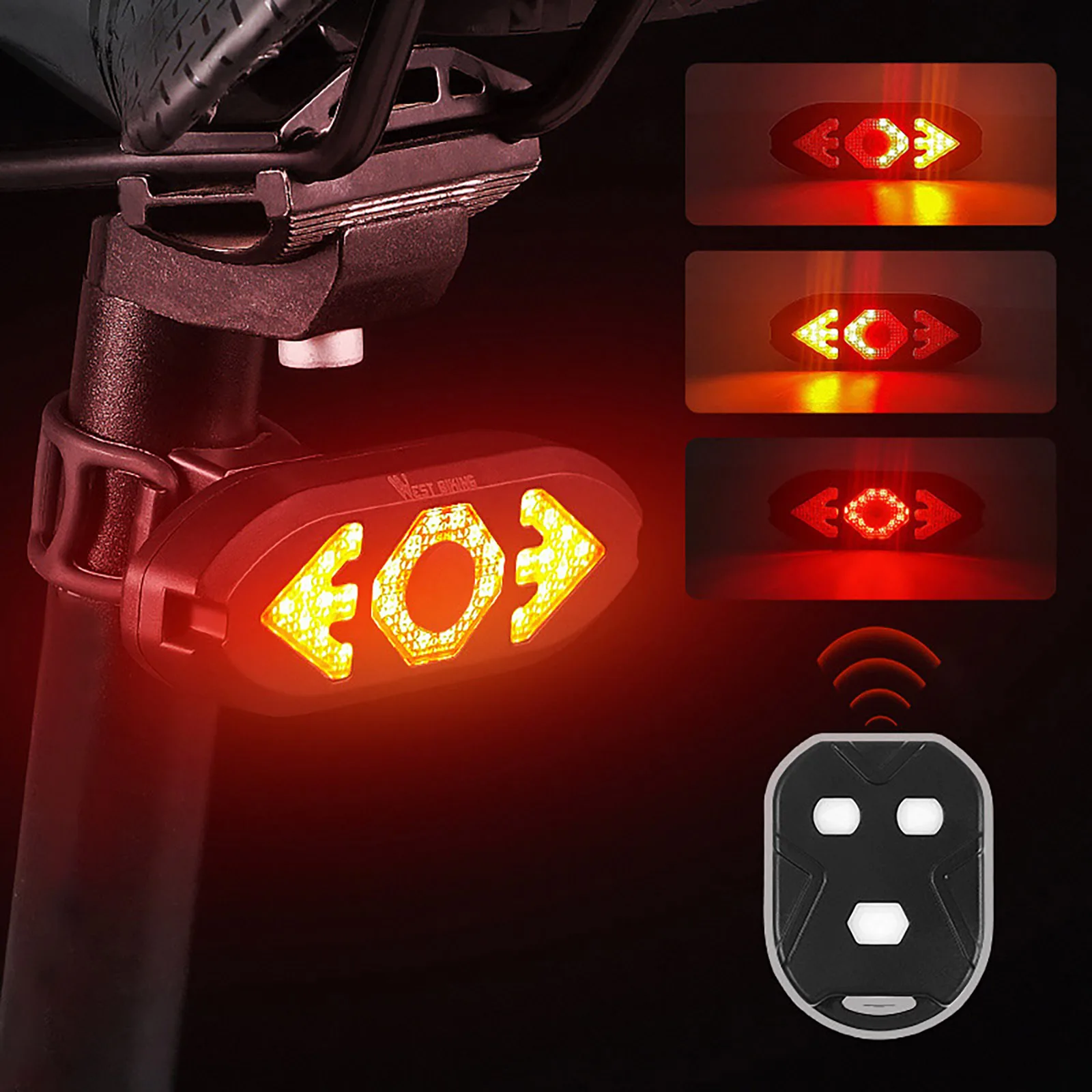 

Задний светодиодный фонарь для велосипеда, зарядка через USB, 5 режимов, предупреПредупреждение поворота, с дистанционным управлением