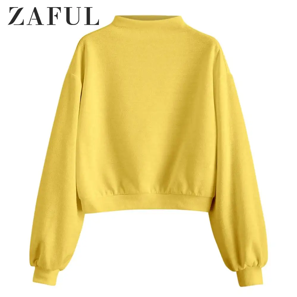 ZAFUL простой свитшот с высоким воротом женские топы осенний однотонный пуловер