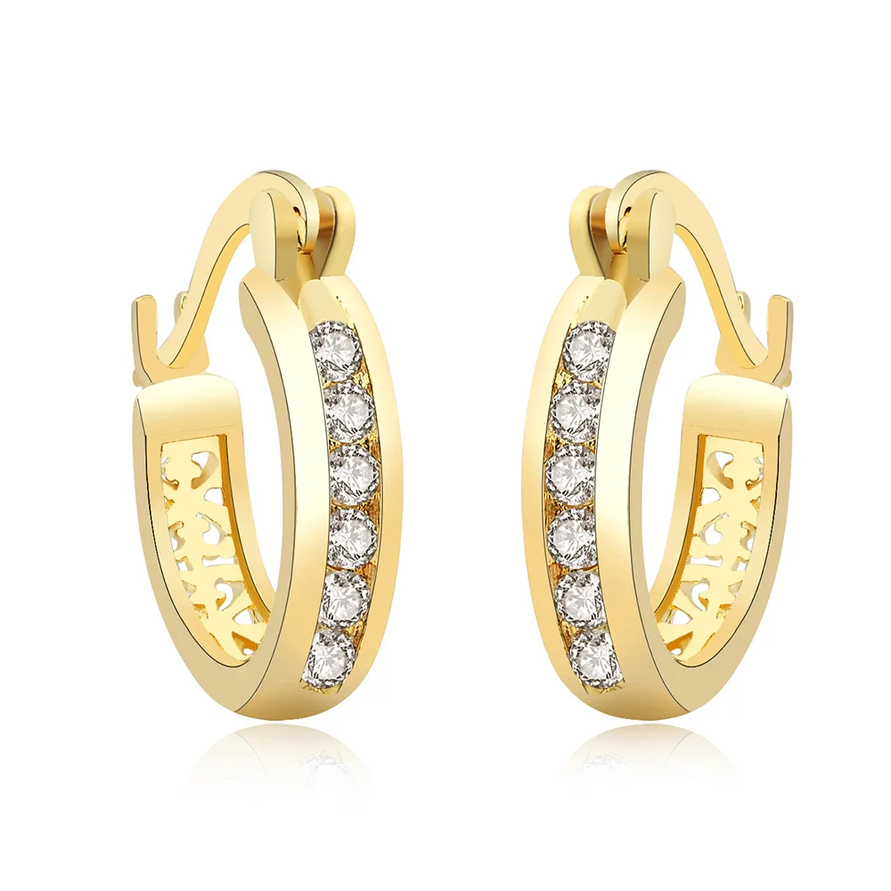 Свадебные модные круглые серьги кольца с кристаллами и фианитами золотого цвета