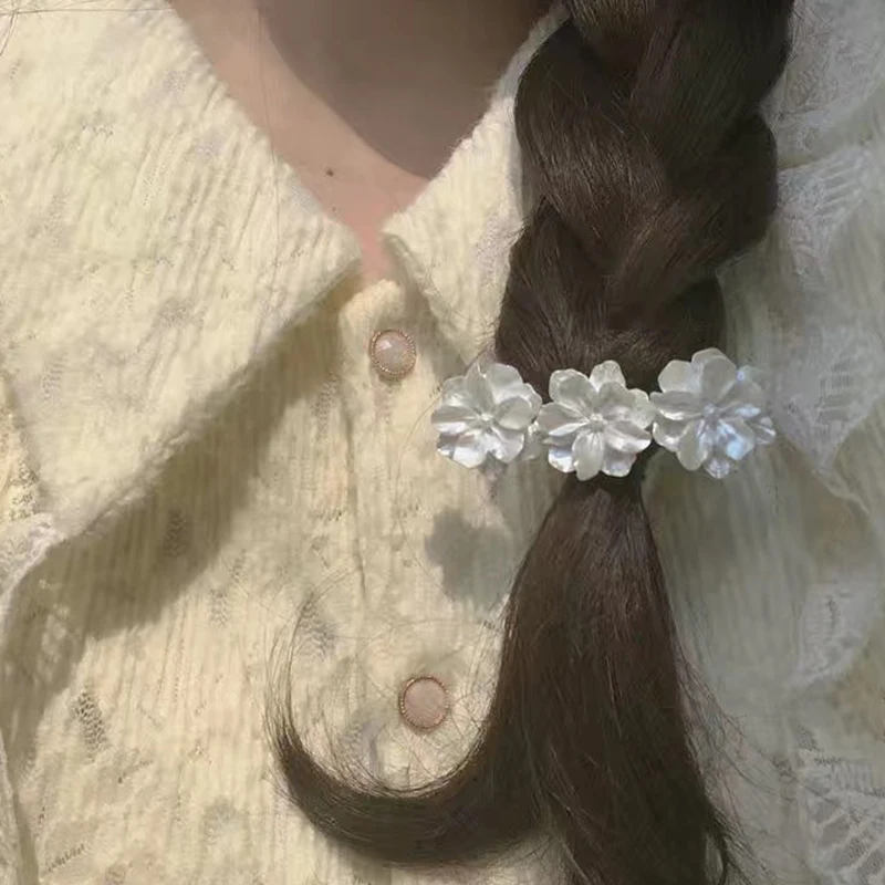 

Заколка для волос в виде груши и цветка, милый весенний зажим с белыми цветами и ракушками, аксессуары для волос