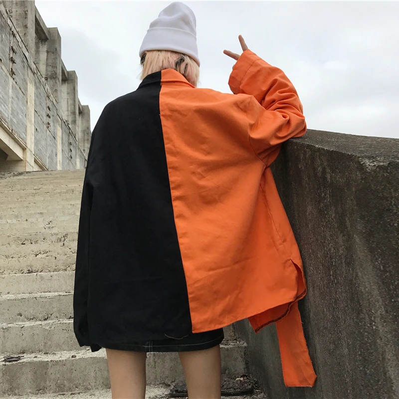 2021 Весна уличная новая свободная Лоскутная Женская Куртка Harajuku с буквенным