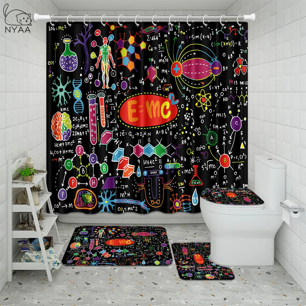 4 шт. набор штор для душа с геометрическим рисунком по математике и формуле ванны
