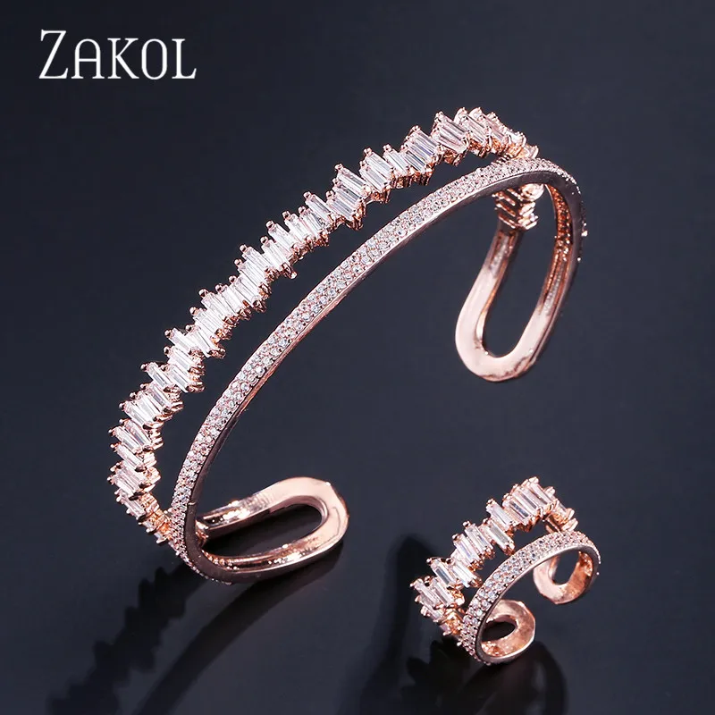 ZAKOL, Новое поступление, набор ювелирных изделий круглой формы, изысканный микро-Браслет-манжета, браслет и кольцо, набор, бижутерия, FSSP376