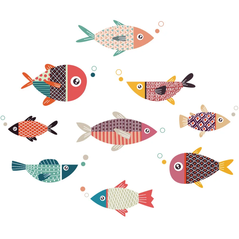 Съемная Настенная Наклейка в ванную комнату мультяшный цвет рыба кухонная