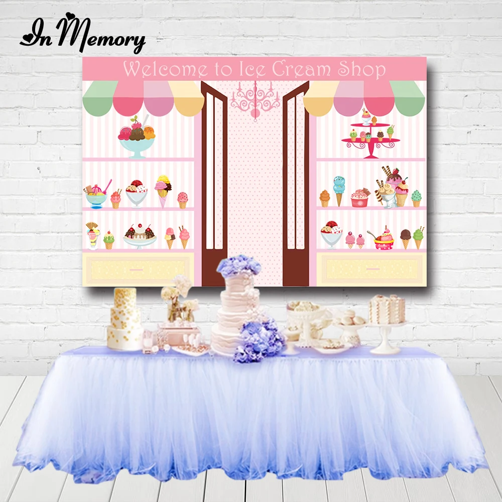 Фотофоны для фотосъемки в магазине мороженого InMemory розовые конфеты бар дверь