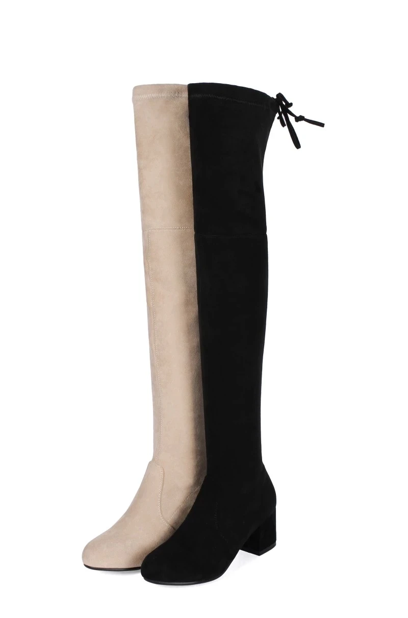Женские однотонные Сапоги выше колена с круглым носком и длинным бантом на